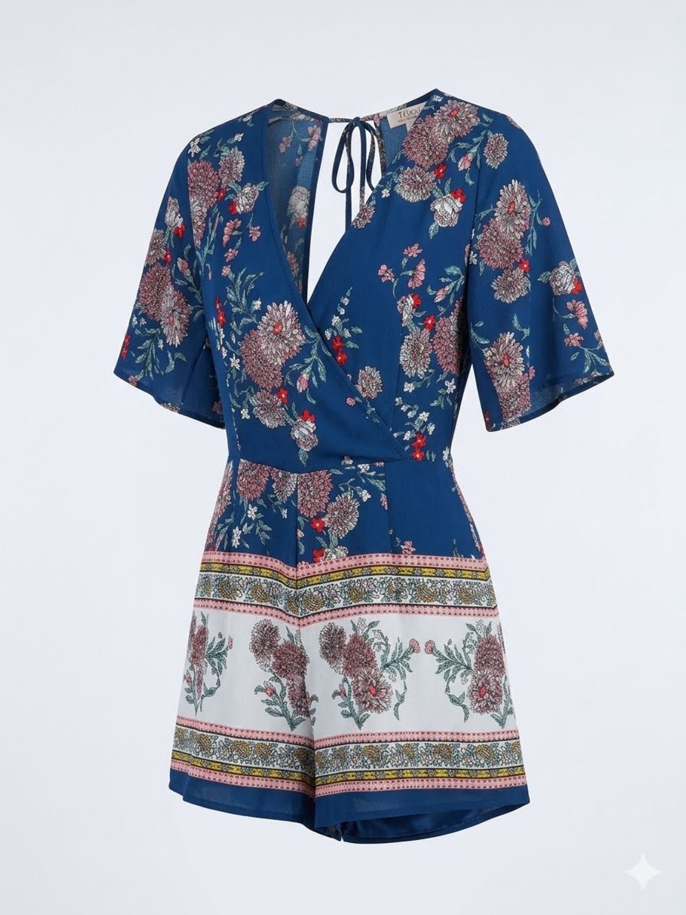 Three pink hearts Floral Print Romper in Navy